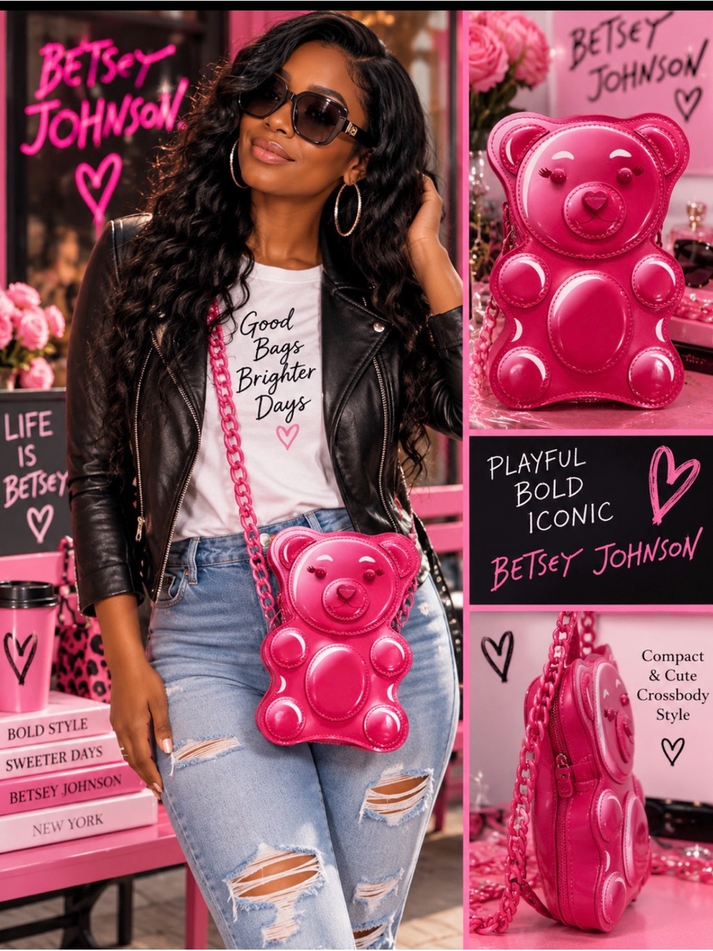 Betsey Johnson Hot Pink Gummy Bear Crossbody Bag